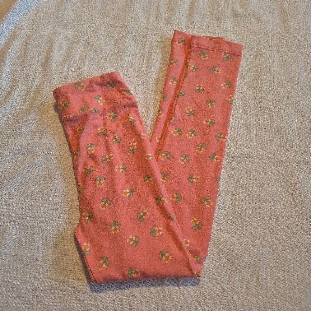 LulaRoe girks L/XL 8-14 pink flower leggings VGUC